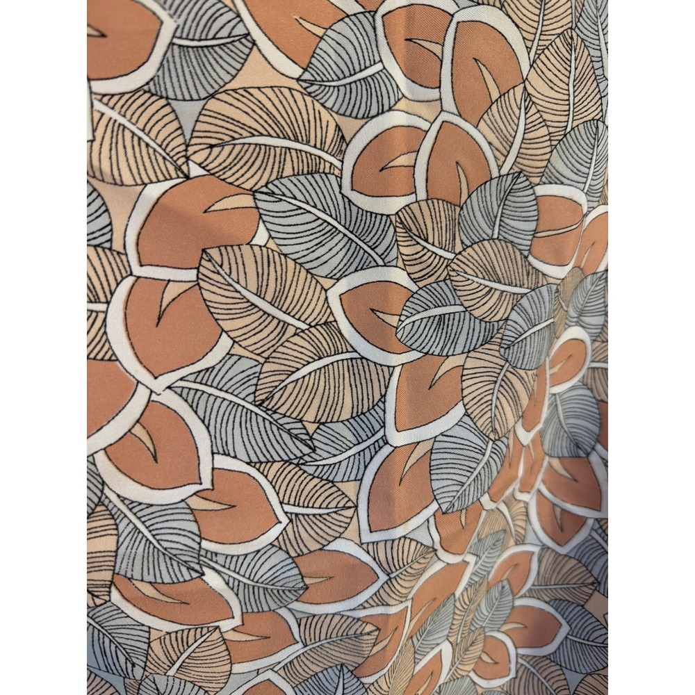 MSI Paris Scarf Womens OS Vintage Leaf Print Terracotta Grey Square Made in USA - Picture 2 of 6